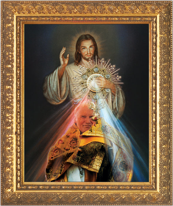 St. John Paul II with Monstrance and Divine Mercy Framed Art