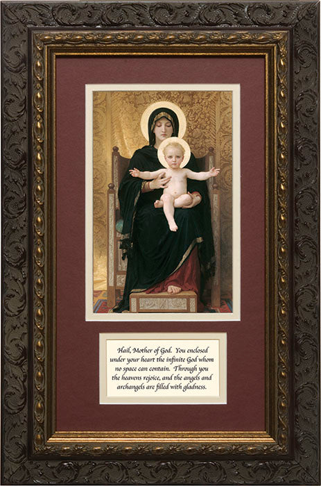 Virgin and Child Matted with Prayer - Ornate Dark Framed Art